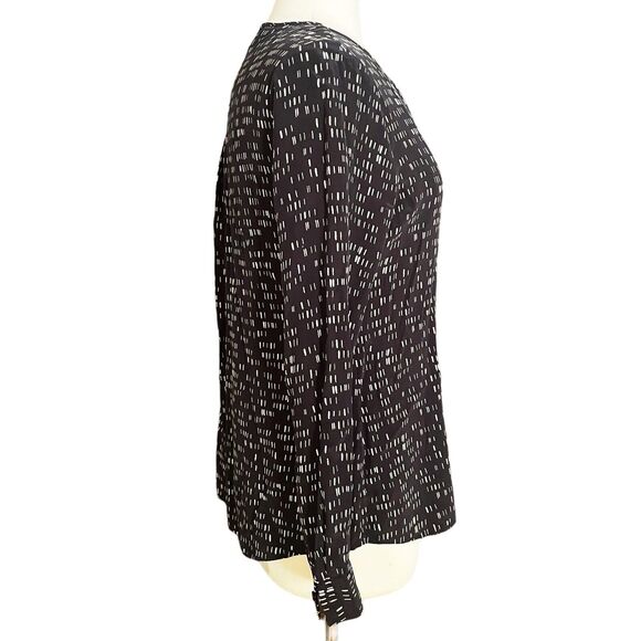 ECRU Black Print 100% Silk Blouse size Small Long Sleeves Career Casual Preppy - Picture 6 of 13